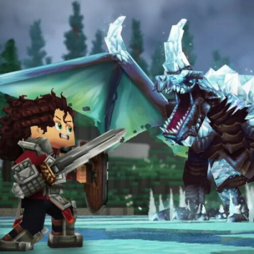 Hytale avatar fighting dragon